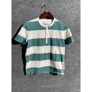 AlphaTauri Shirt Mens Medium Green White Striped Henley Short Sleeve 3 Button